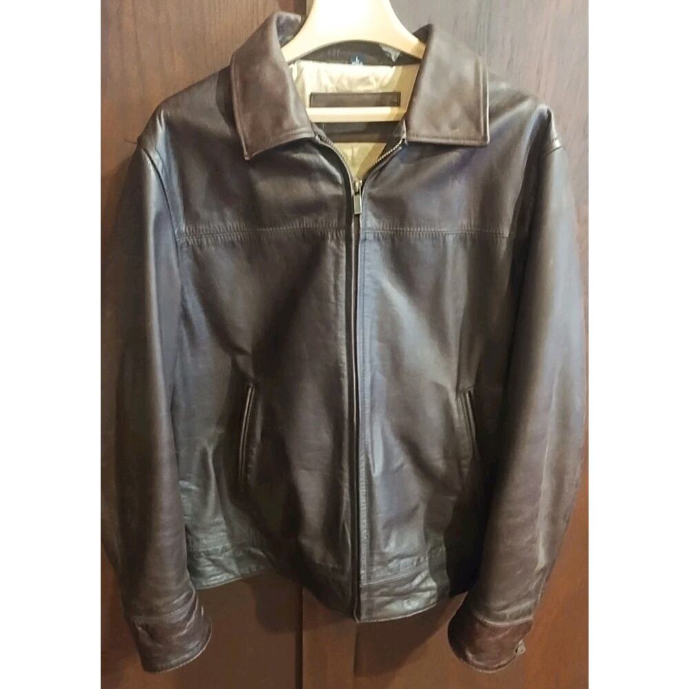 Chaps Vintage Leather Flight Jacket Size Large Brown Lined Motorcycle Bomber